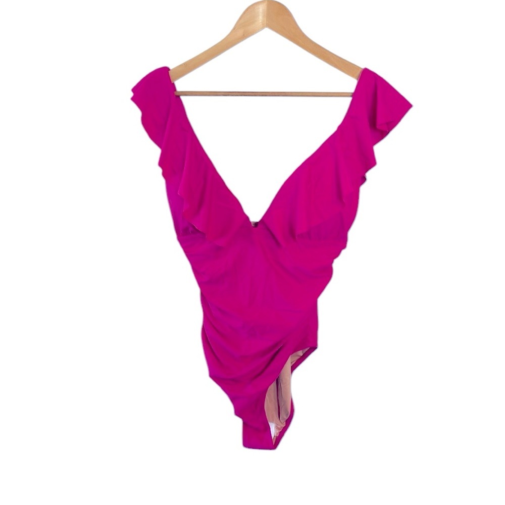 J Crew Pink Ruffled Ruched One Piece Swimsuit 12 New